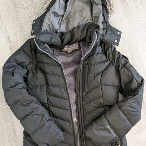 EDDIE BAUER Womens Black Detachable Fur Down Coat Sz Extra Small